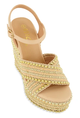 Womens Embellished Open Toe Wedges,