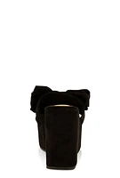 Womens Double Bow Band Wedge Slide Sandals, Black,