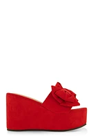 Womens Double Bow Band Wedge Slide Sandals, Red, Size 6