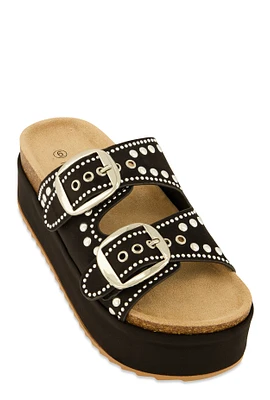 Womens Faux Suede Studded Platform Footbed Sandals, 9