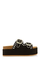 Womens Faux Suede Studded Platform Footbed Sandals, 9