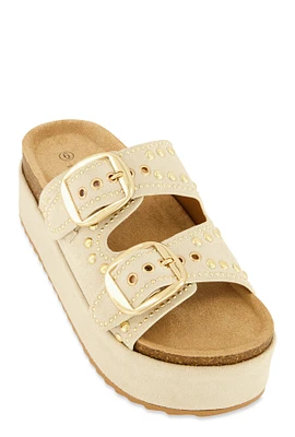 Womens Faux Suede Studded Platform Footbed Sandals,