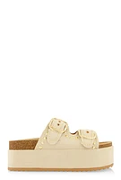 Womens Faux Suede Studded Platform Footbed Sandals,