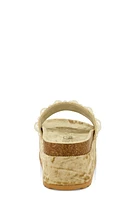 Womens Velvet Faux Pearl Band Platform Slide Sandals,