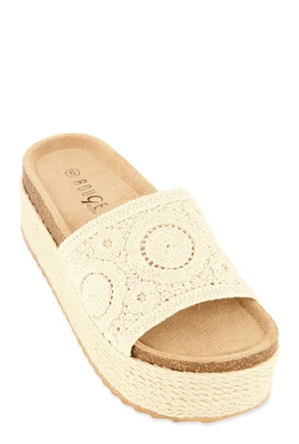 Womens Crochet Band Platform Slide Sandals,