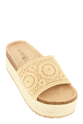 Womens Crochet Band Platform Slide Sandals,