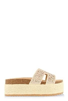 Womens Embellished Band Espadrille Platform Slide Sandals,