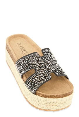 Womens Embellished Band Espadrille Platform Slide Sandals,
