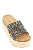Womens Embellished Band Espadrille Platform Slide Sandals, Black,