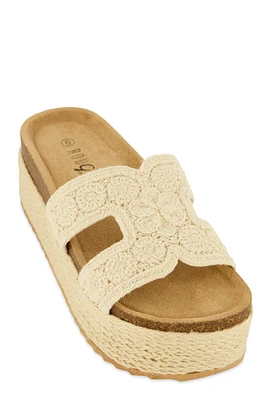 Womens Floral Crochet H Band Platform Footbed Sandals,