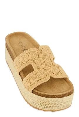 Womens Floral Crochet H Band Platform Footbed Sandals,