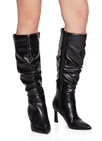 Womens Pointed Toe Ruched Side Zip Tall Boots, Black, Size 6