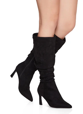 Womens Pointed Toe Ruched Side Zip Tall Boots, Black, Size 8