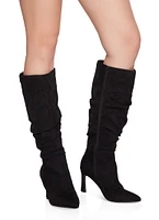Womens Pointed Toe Ruched Side Zip Tall Boots, Black, Size 8