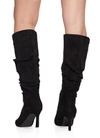 Womens Pointed Toe Ruched Side Zip Tall Boots, Black, Size 8