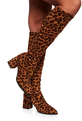 Womens Faux Suede Block Heel Tall Boots, Brown, Size 10