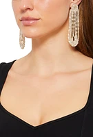 Womens Rhinestone Fringe Dangle Drop Earrings, Gold