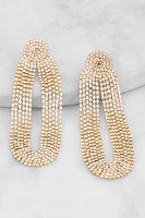 Womens Rhinestone Fringe Dangle Drop Earrings, Gold