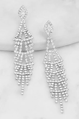 Womens Rhinestone Chandelier Drop Earrings, Silver