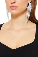 Womens Curved Rhinestone Fringe Drop Earrings, Silver