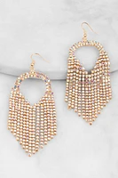 Womens Rhinestone Teardrop Fringe Earrings, Multi