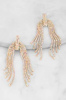 Womens Rhinestone Fringe Chandelier Earrings, Gold