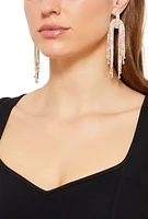 Womens Rhinestone Fringe Chandelier Earrings, Gold