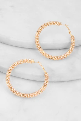 Womens Faux Pearl Studded Hoop Earrings,