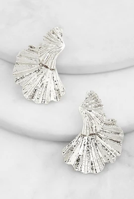 Womens Metallic Fan Drop Earrings, Silver