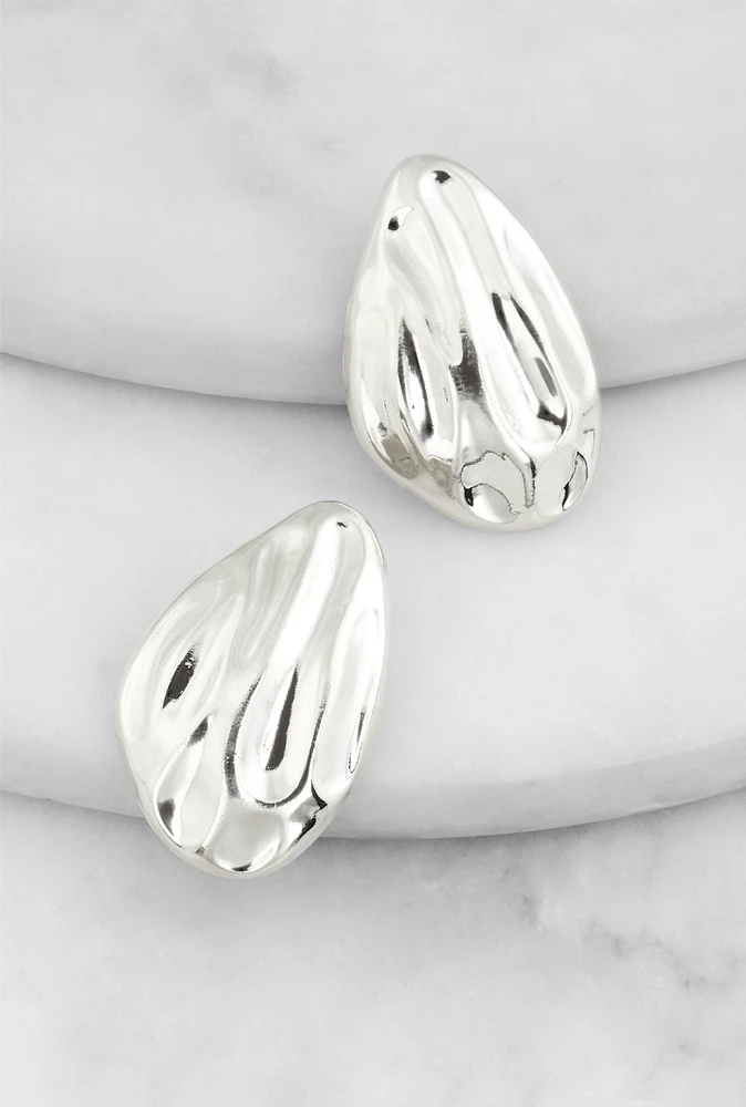 Womens Abstract Teardrop Earrings, Silver