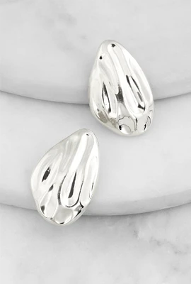 Womens Abstract Teardrop Earrings, Silver