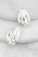 Womens Abstract Teardrop Earrings, Silver