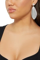 Womens Rhinestone Detail Glitter Feather Earrings, Silver