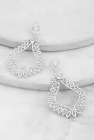 Womens Pave Teardrop Dangle Earrings, Silver