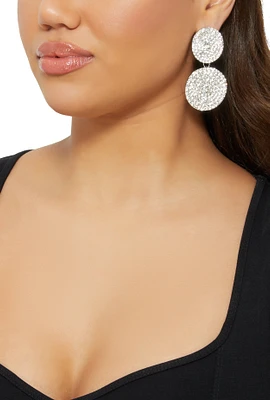 Womens Pave Disc Drop Earrings, Silver