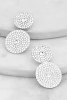 Womens Pave Disc Drop Earrings, Silver