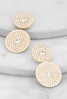 Womens Pave Disc Drop Earrings, Gold