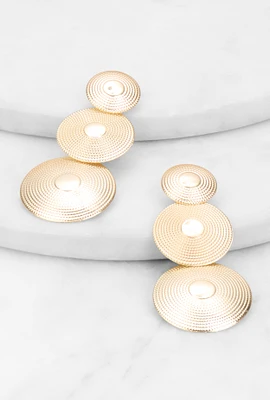 Womens Textured Disc Drop Earrings, Gold