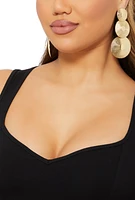 Womens Textured Disc Drop Earrings, Gold