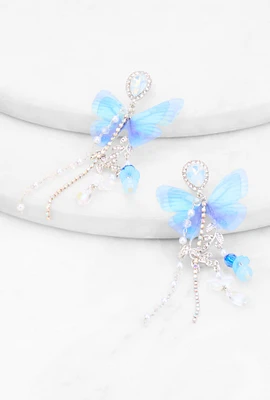 Womens Butterfly Rhinestone Drop Earrings, Blue