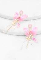 Womens Butterfly Rhinestone Drop Earrings, Pink