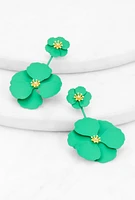 Womens Double Flower Drop Earrings, Green