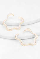 Womens Rhinestone Wavy Flower Hoop Earrings, Gold