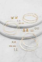 Womens Metallic Assorted Stud and Hoop Earrings Set of 12,