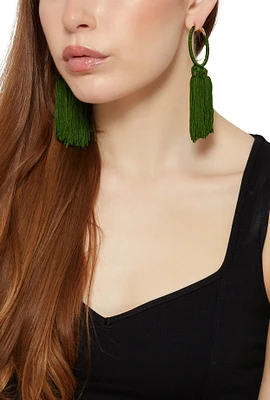 Womens Tassel Hoop Earrings, Green