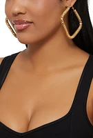 Womens Textured Geometric Shaped Hoop Earring Trio, Gold