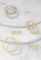 Womens Assorted Stud and Hoop Earrings Set of 6, Gold