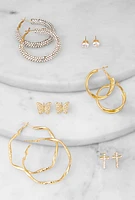 Womens Assorted Stud and Hoop Earrings Set of 6, Gold