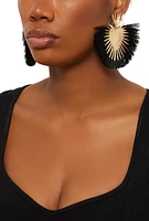 Womens Fringe Fan Drop Earrings, Black