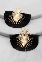 Womens Fringe Fan Drop Earrings, Black